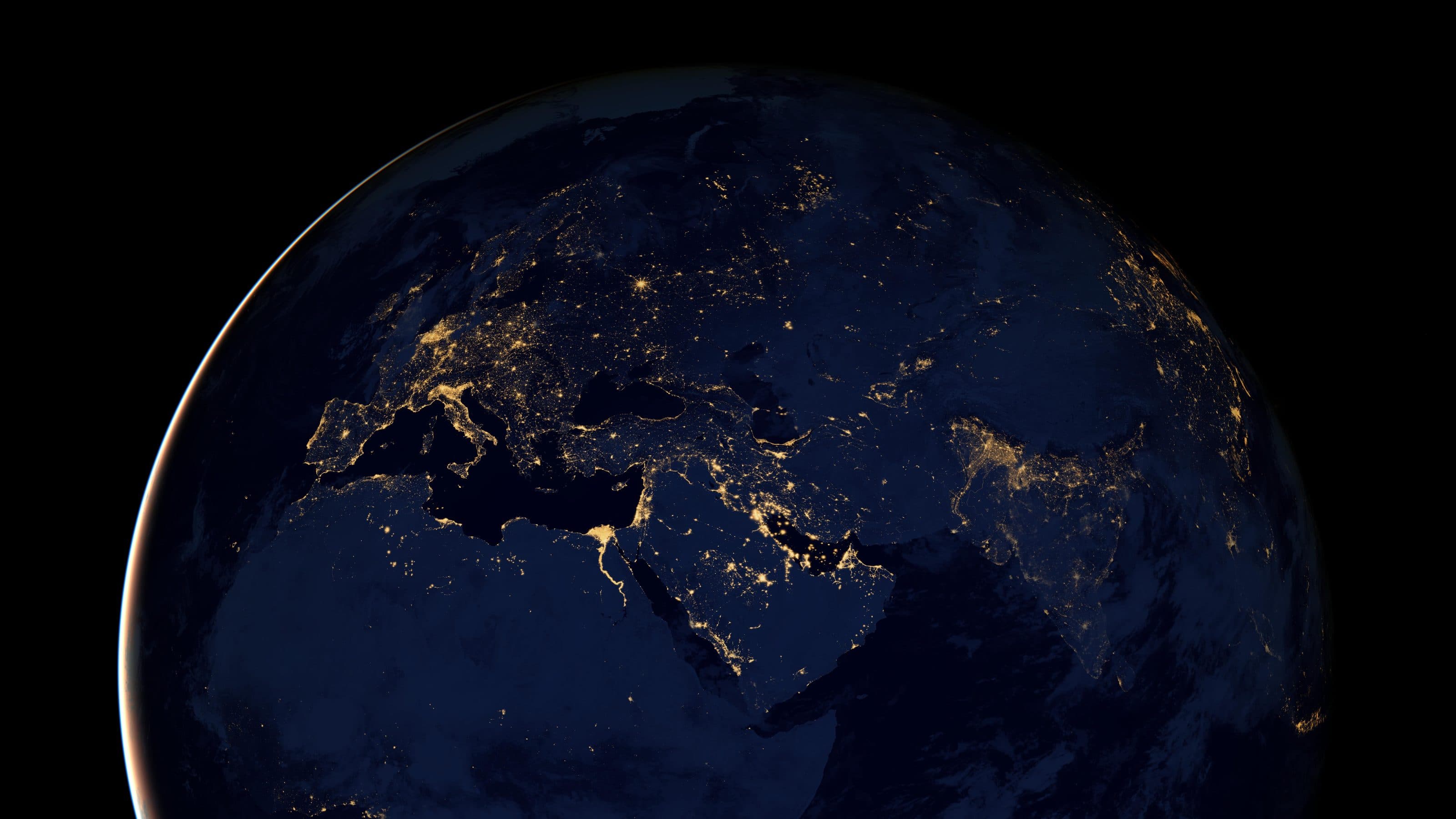 NASA satellite image of Europe at night