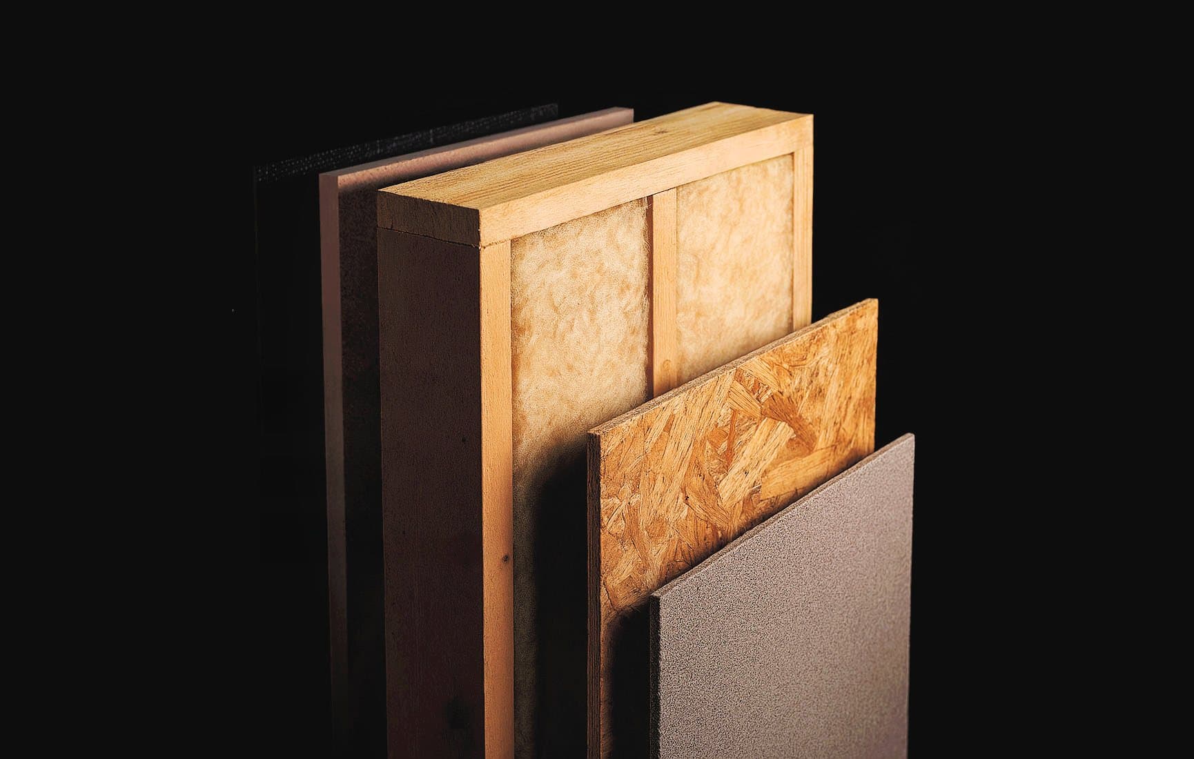 Cut-away sample of the BIOBUILDS wall layers, from the cladding to the insulation