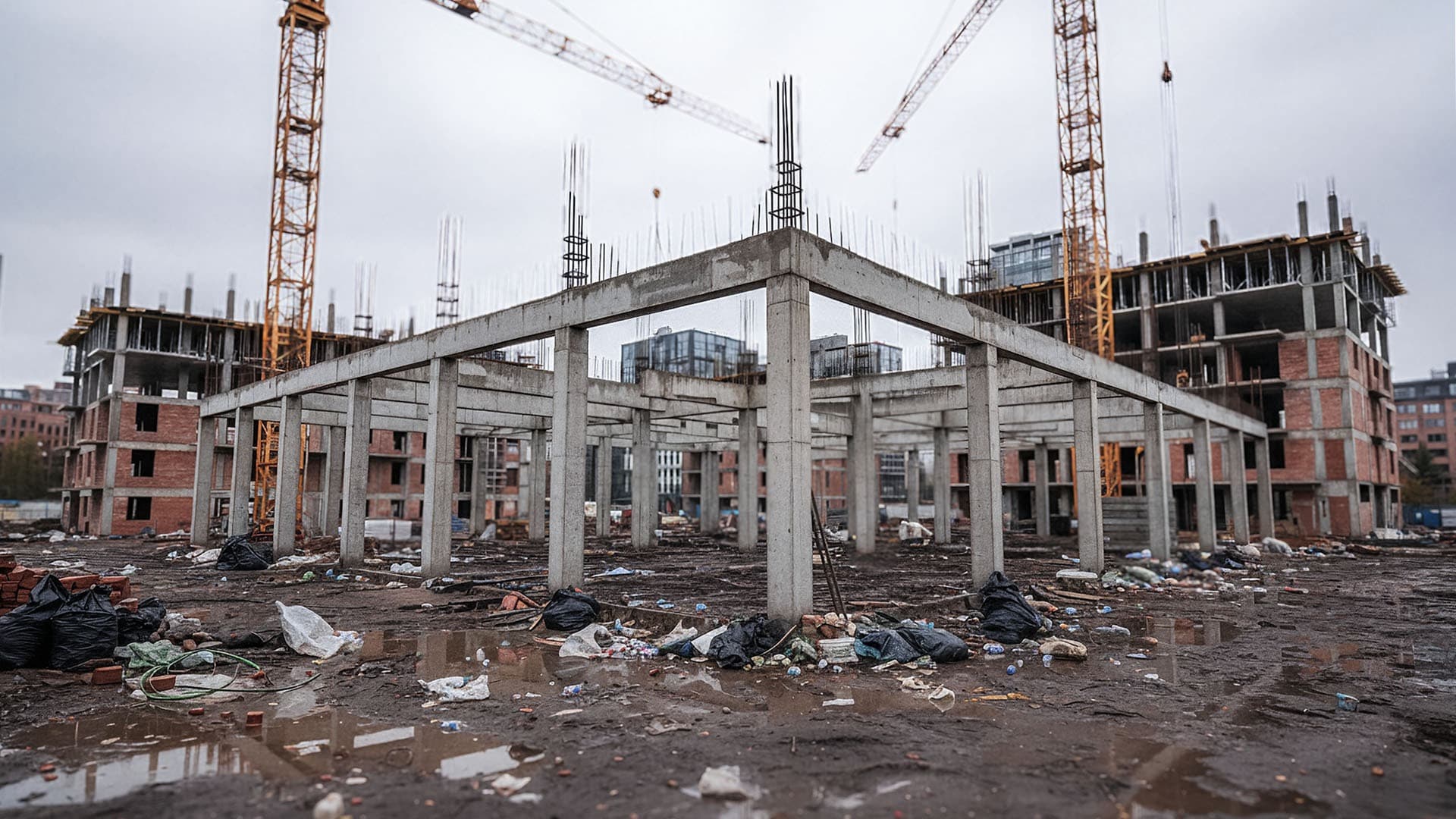 Unfinished traditional construction site
