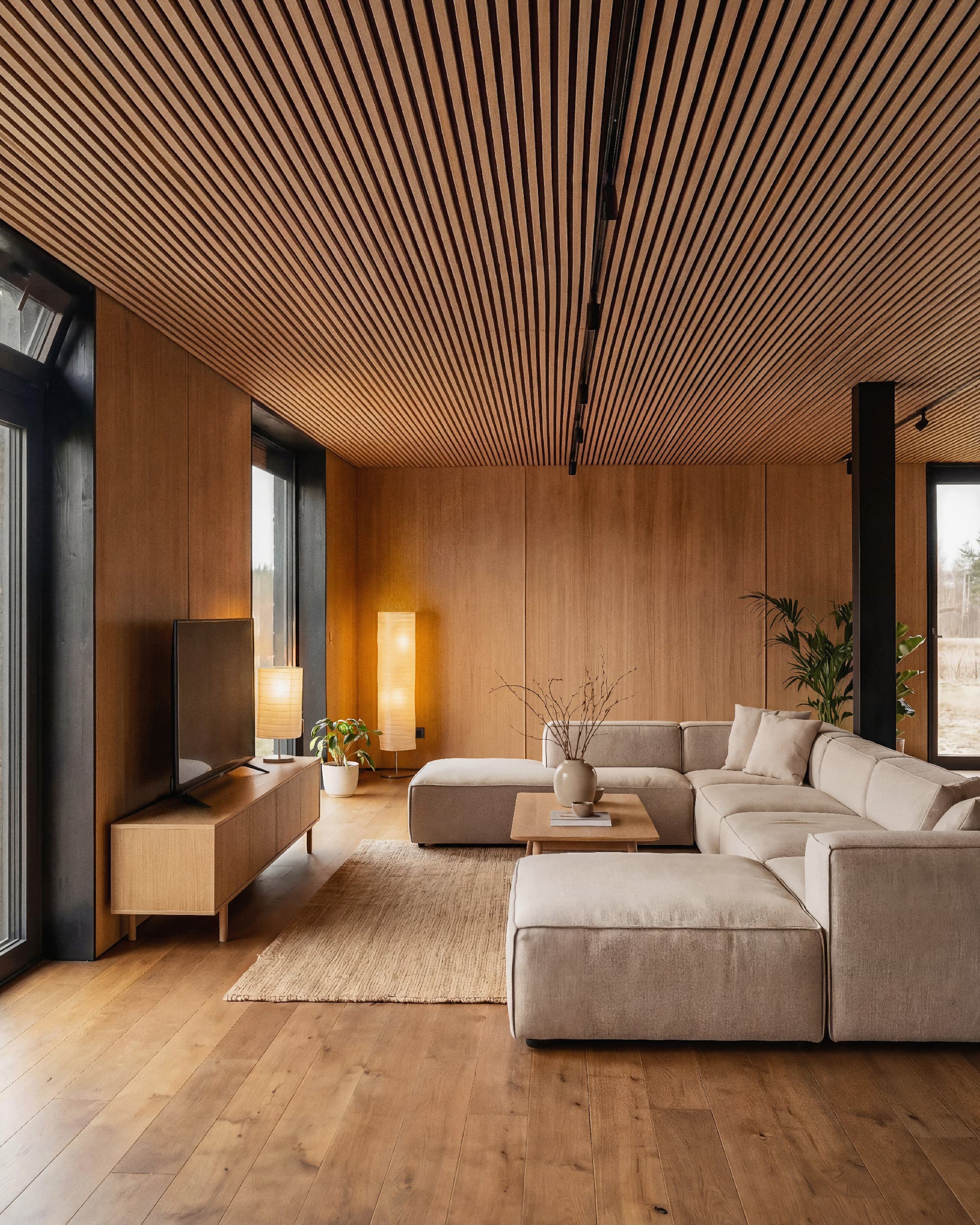 95m² Wohnzimmer im japanischen Stil