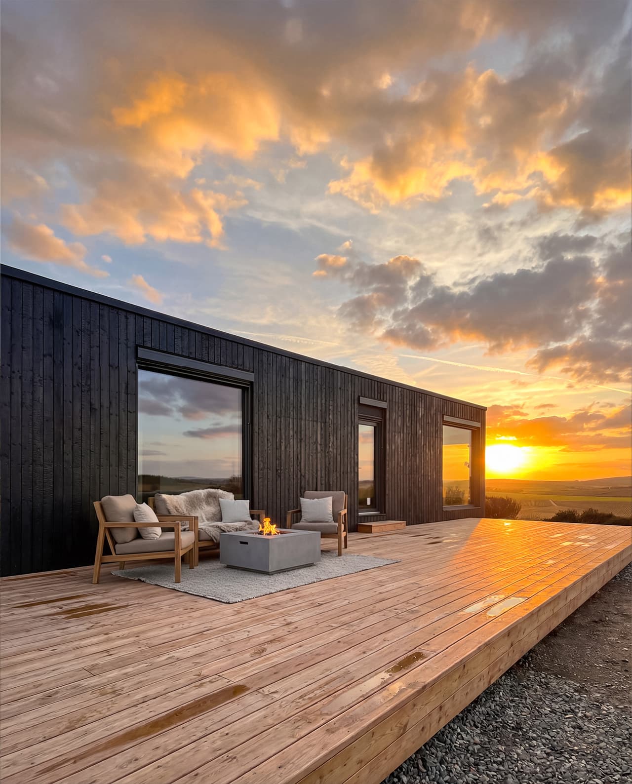 142m2 Sanctuary - decking at sunset