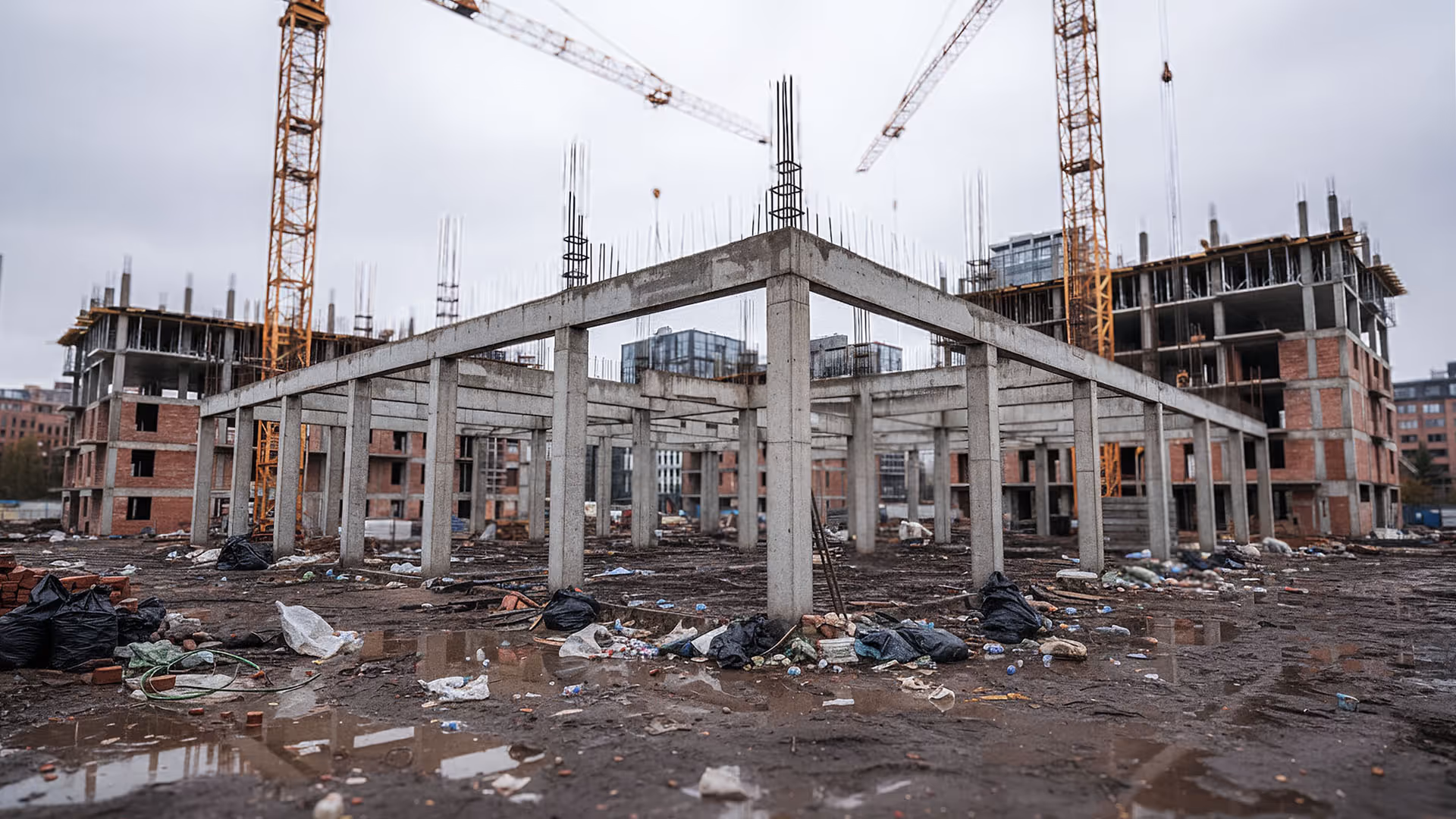 Unfinished traditional construction site